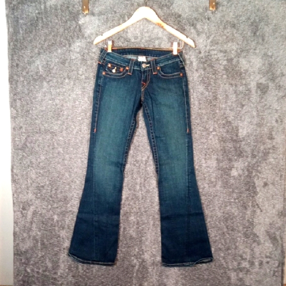 True Religion  Flare Wide Leg Jeans with Contrast Stitching Low Rise Womens 26 - Picture 1 of 12